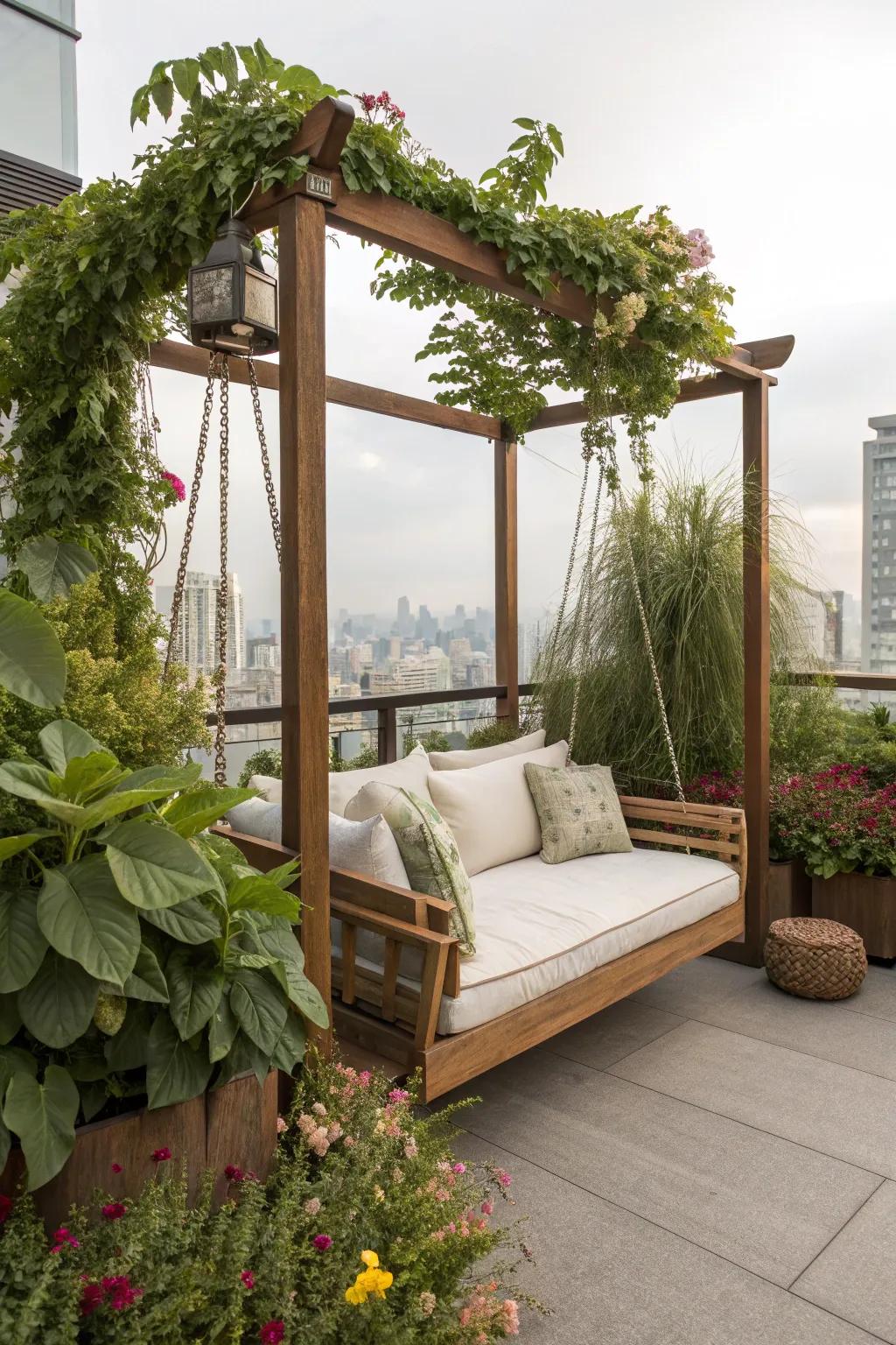 Unwind in style via a charming swing seat.