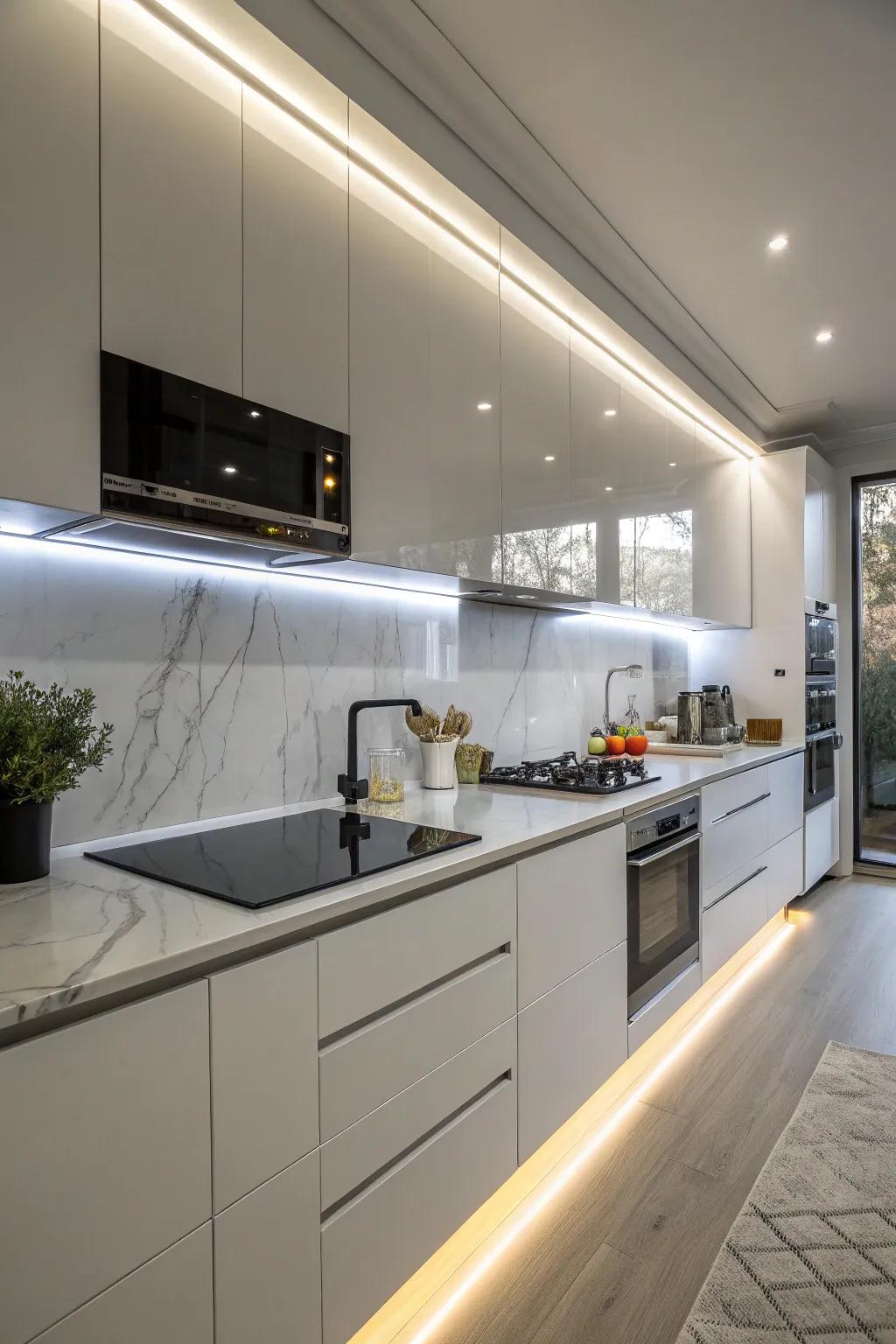 Elegant and pragmatic under-cabinet LED illumination.