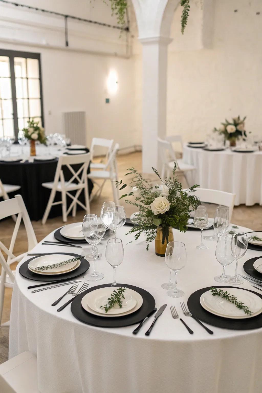Striking single colored table arrangements for a contemporary aesthetic.