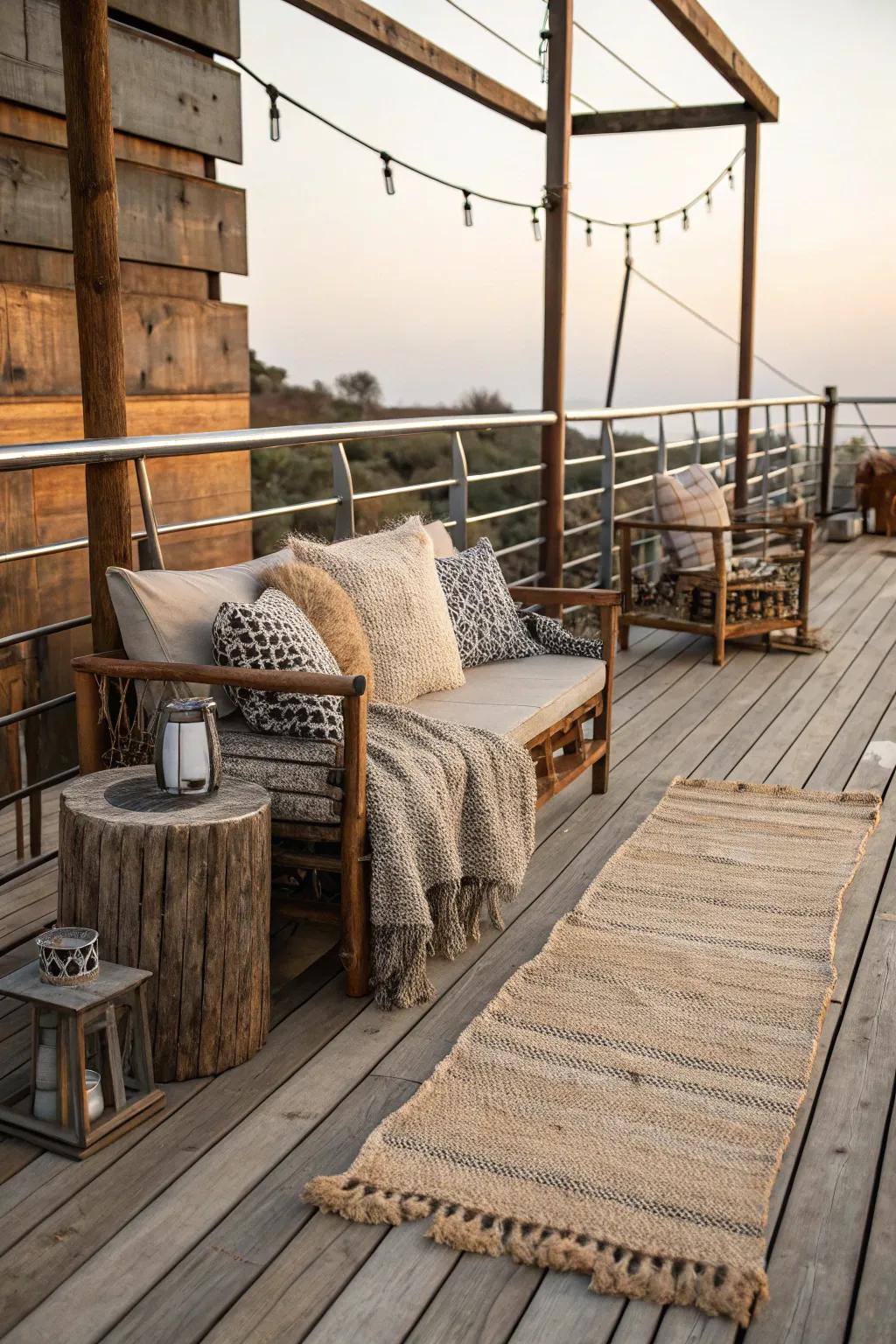 Mixing textures adds depth and interest to this countryside deck.