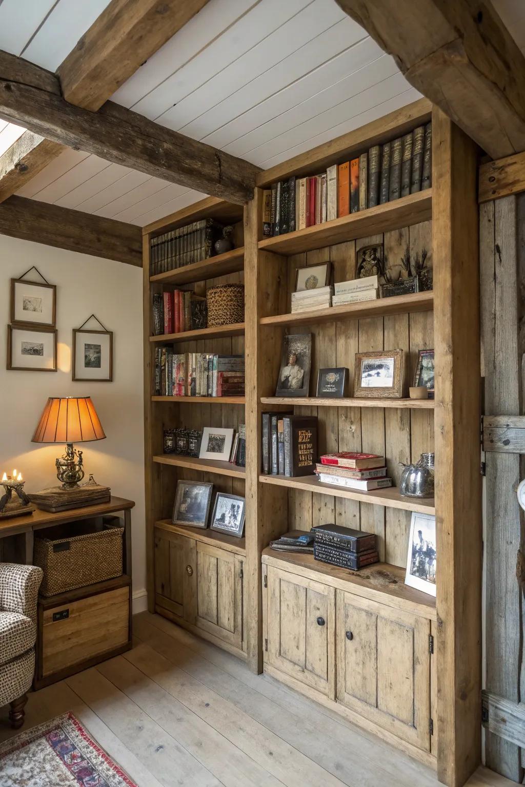 Integrated shelving provides ample space for literature and keepsakes.