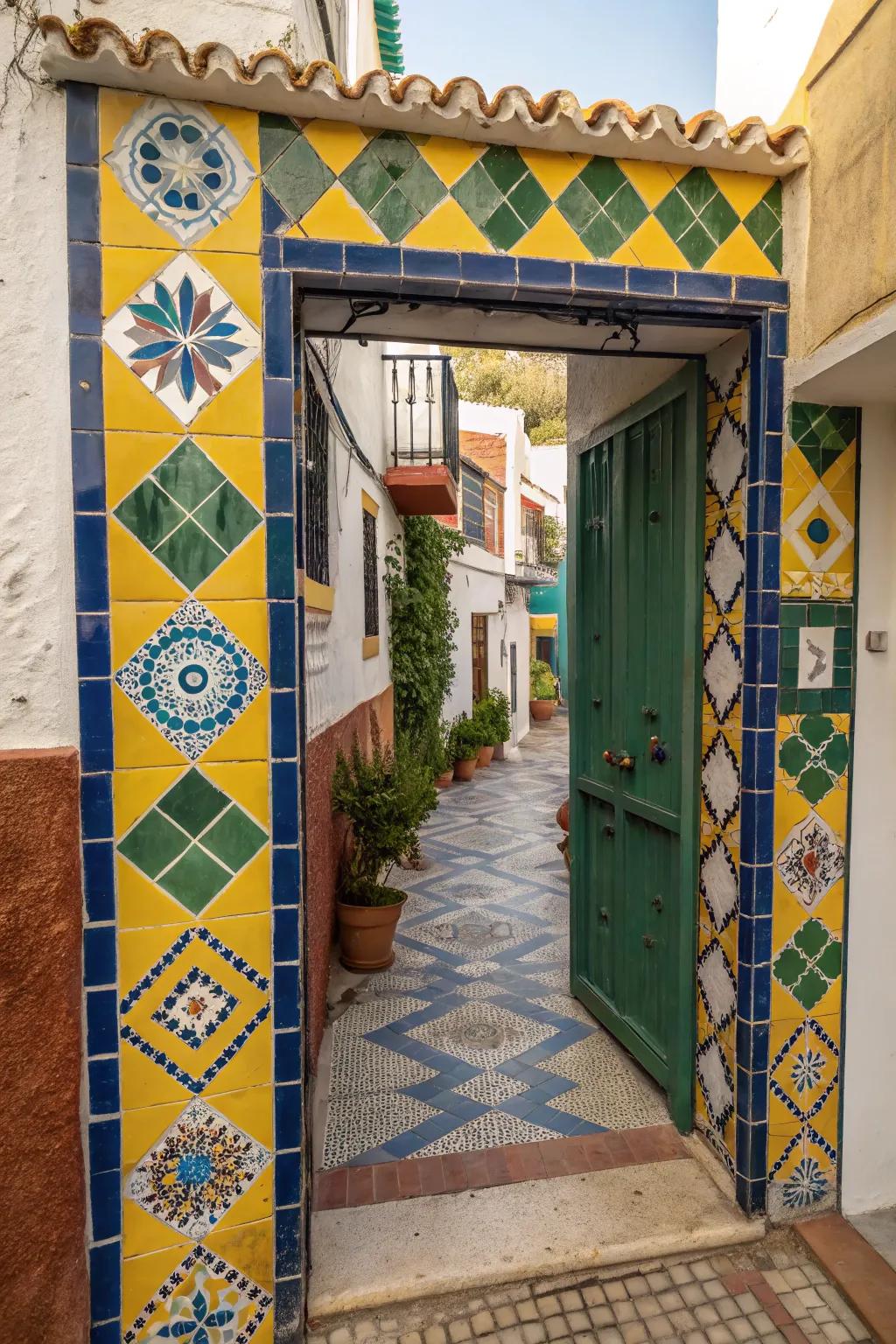 A tile-adorned entrance, exuding Mediterranean charm.