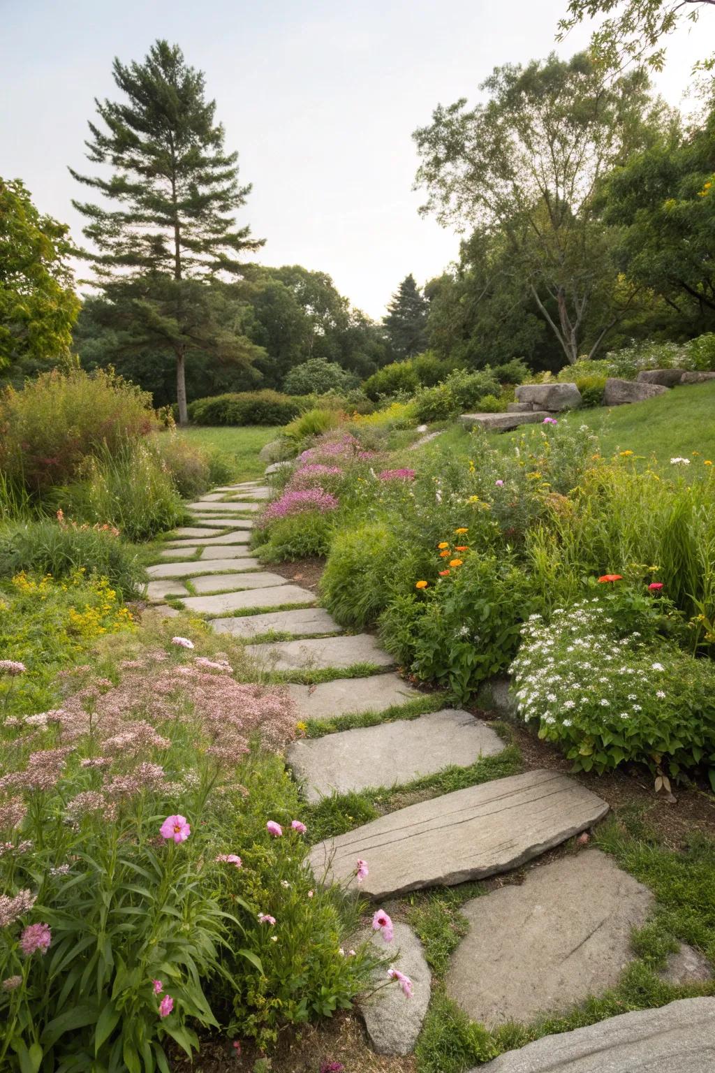 Leap stones fashion a playful and informal route.