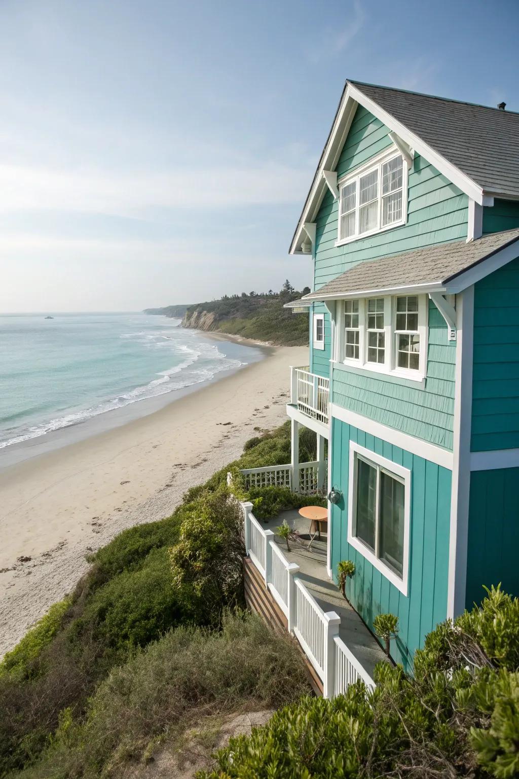 Maritime turquoise outer walls for a tranquil and rejuvenating dwelling.