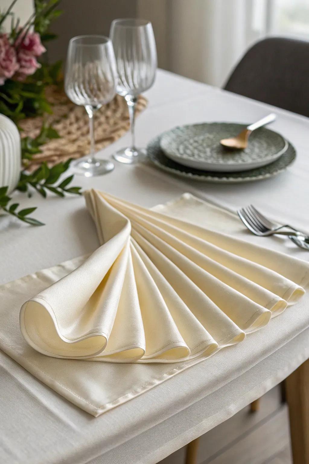 A cloth shaped into a bellows pleat, providing texture and modern style to your table.