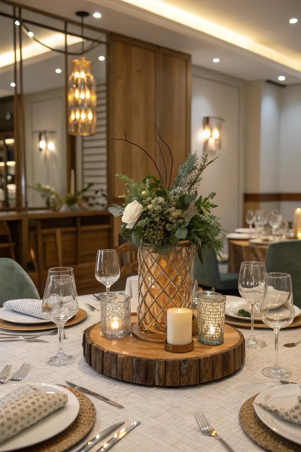 Mixing textures heightens the visual appeal and interest of this centerpiece.