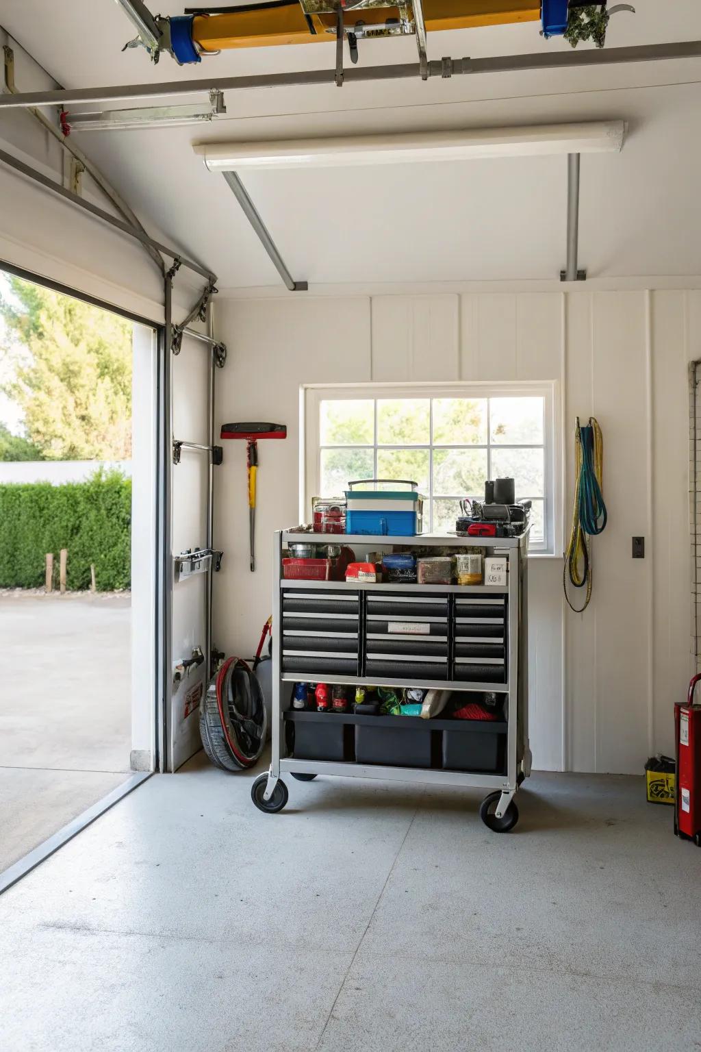 Mobile carts improve practicality and flexibility in the garage.