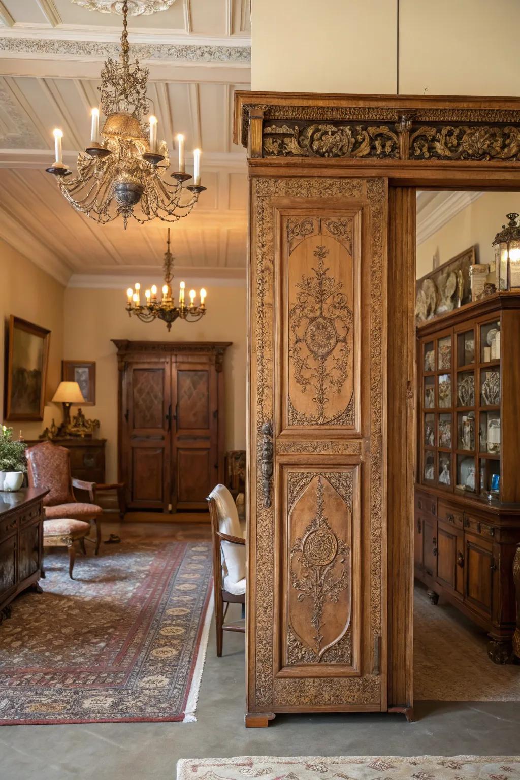 This vintage sliding door adds classic charm to this space.