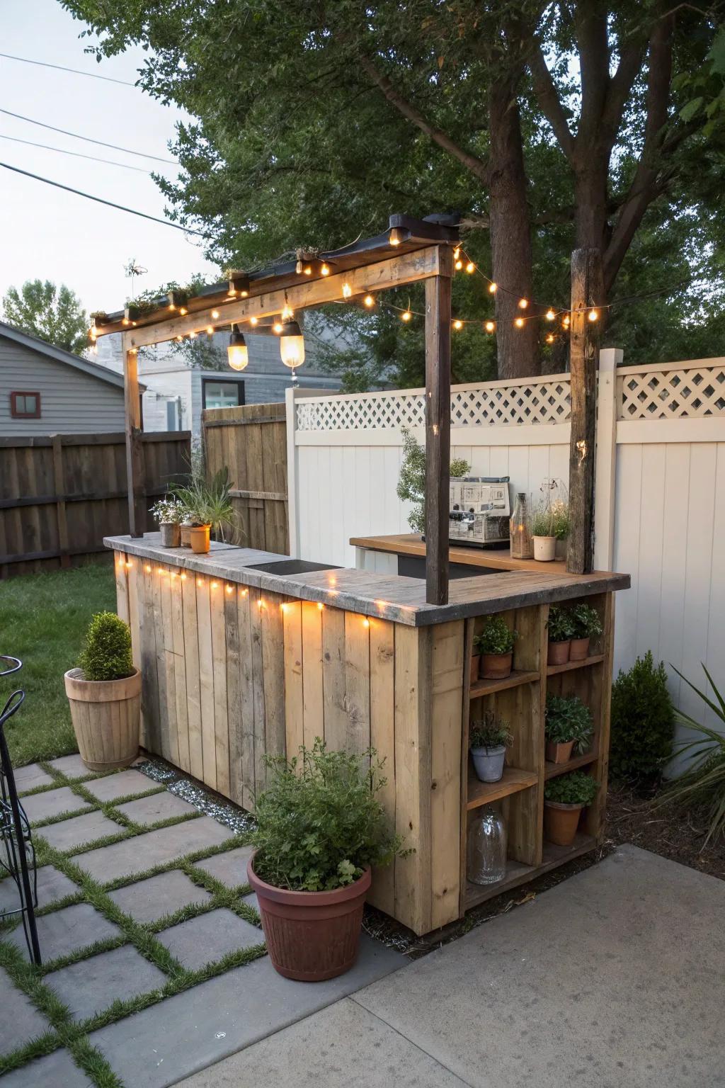 A DIY outdoor bar giving character to a patio.