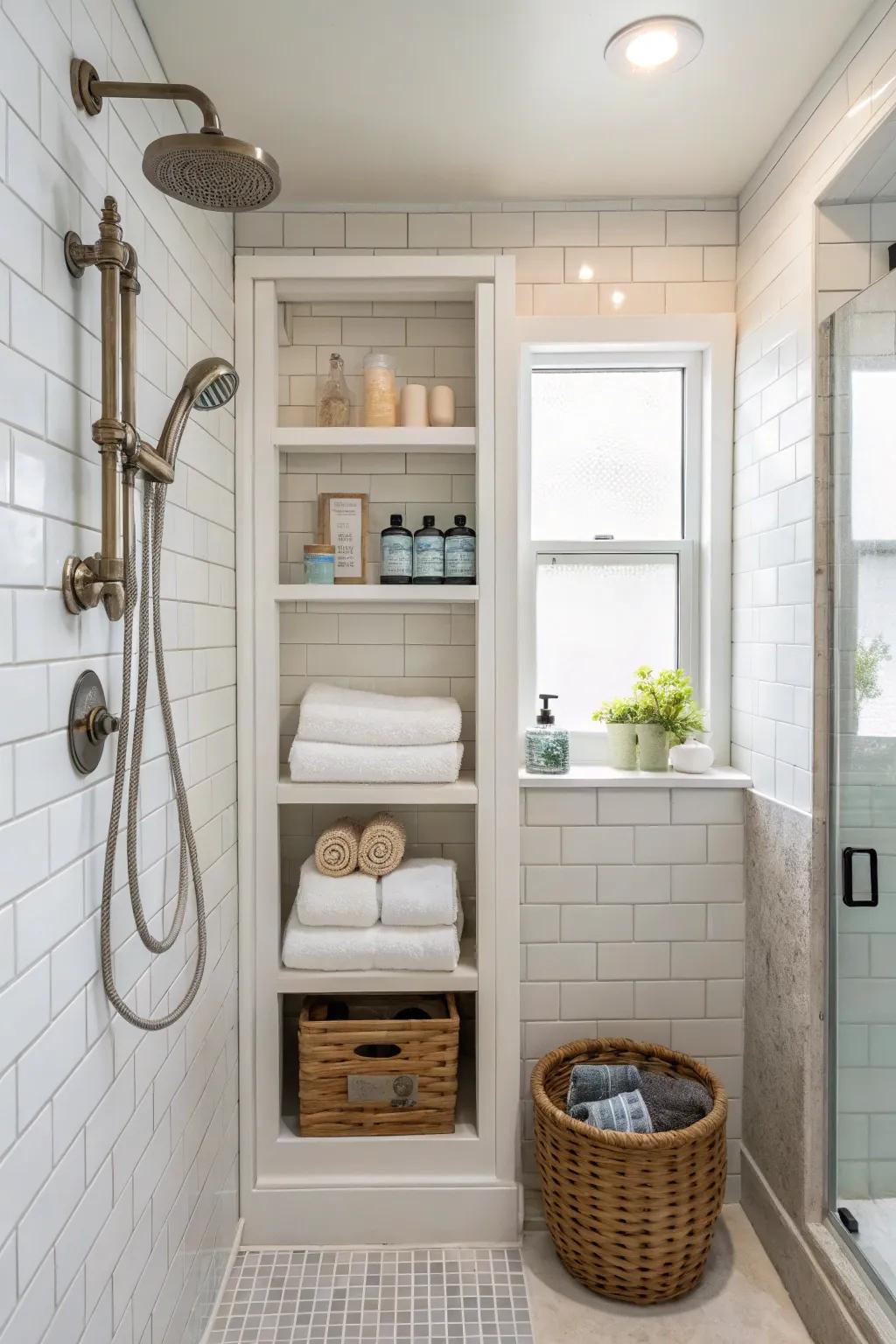 Shower spots are a smooth way to store bathroom items.