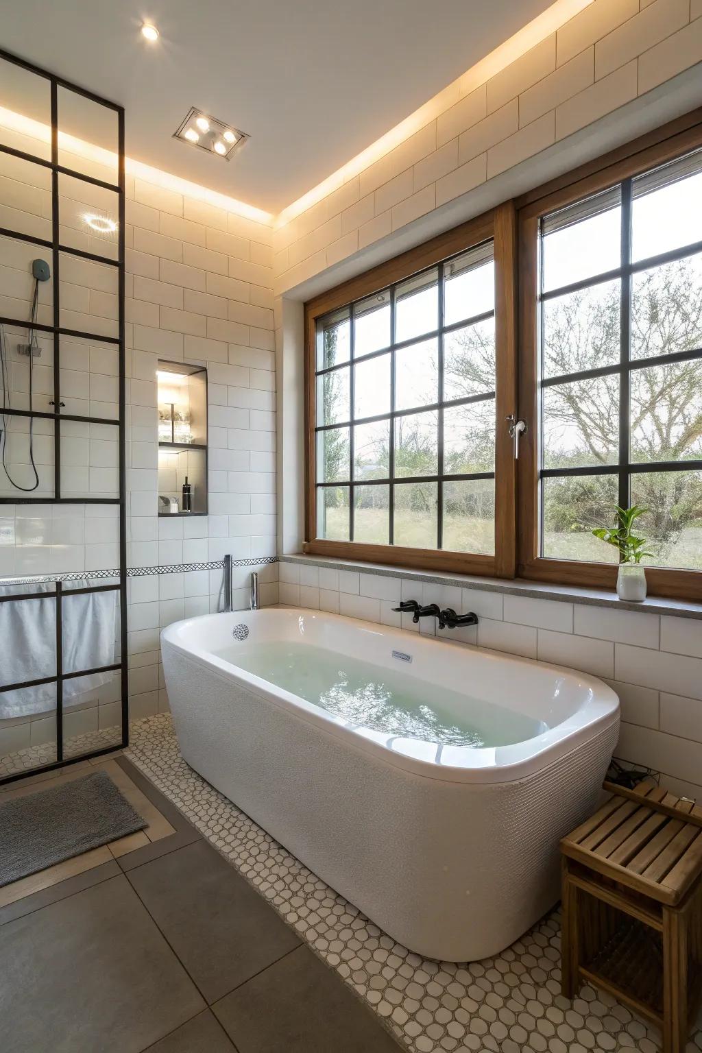 A translucent tub adds modern style and openness.