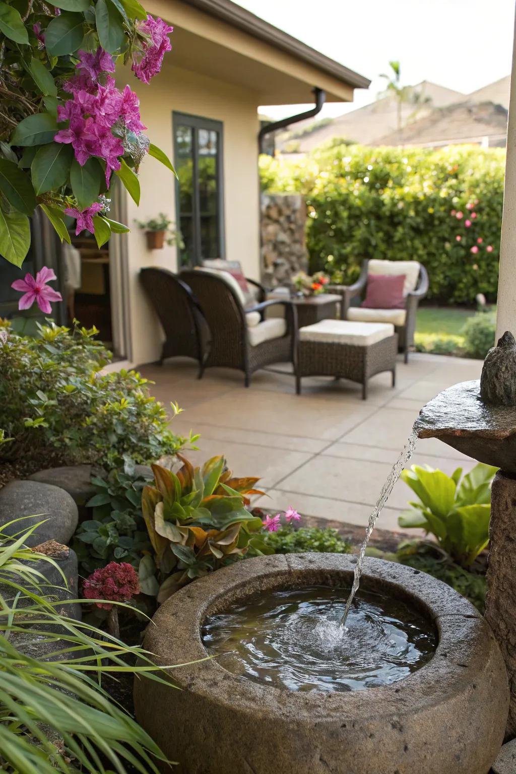 Enhance relaxation with a calming water feature on your lanai.