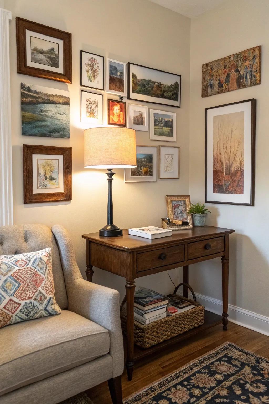 A gallery wall can turn your office corner into an inspiring artistic area.