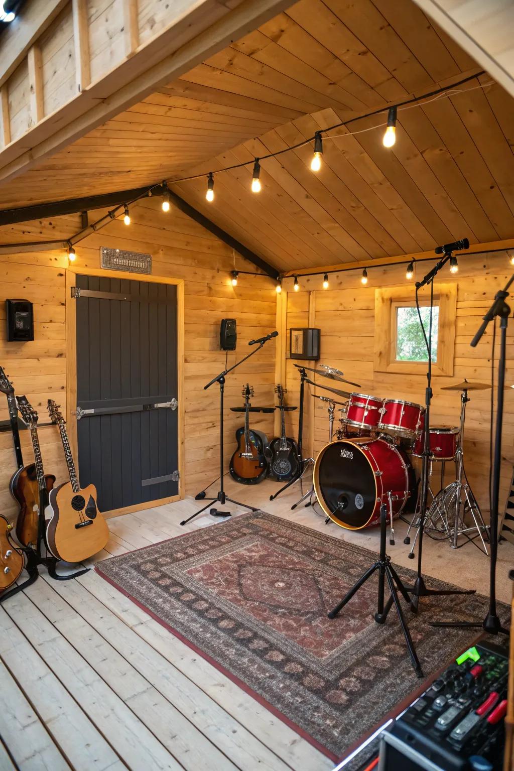 A compact melody studio nestled in a small shed.
