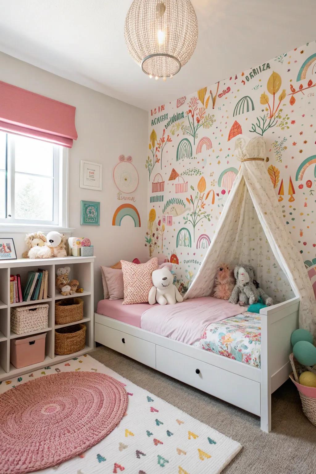 A statement wall infuses character and functions as a focal element.