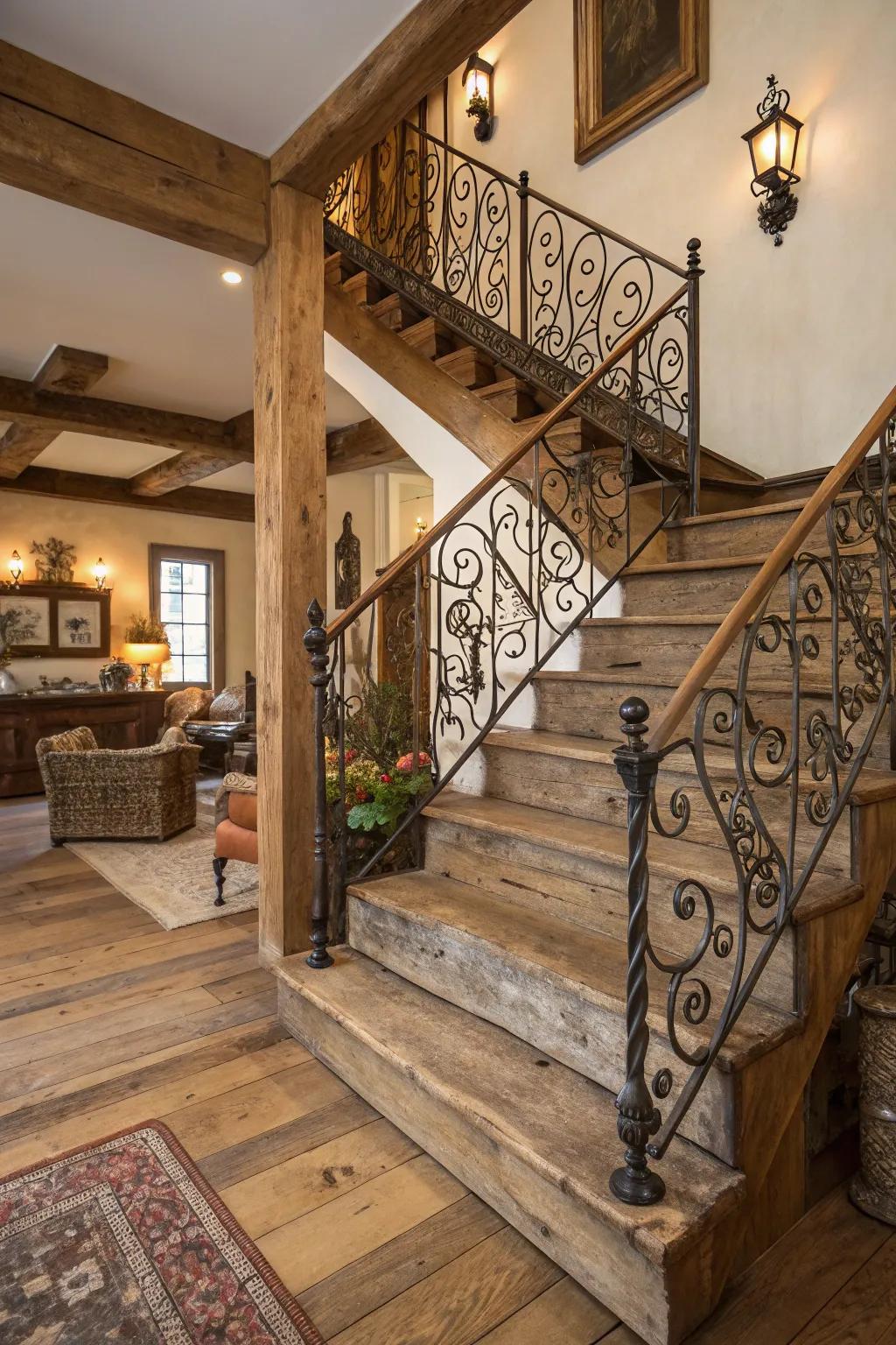 Rural features contribute charm and warmth to your stairway.