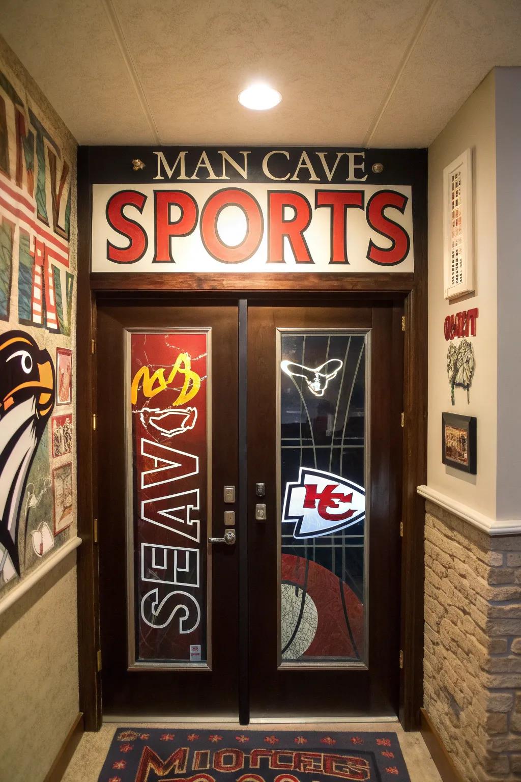 A themed entrance elevates the overall man cave experience.