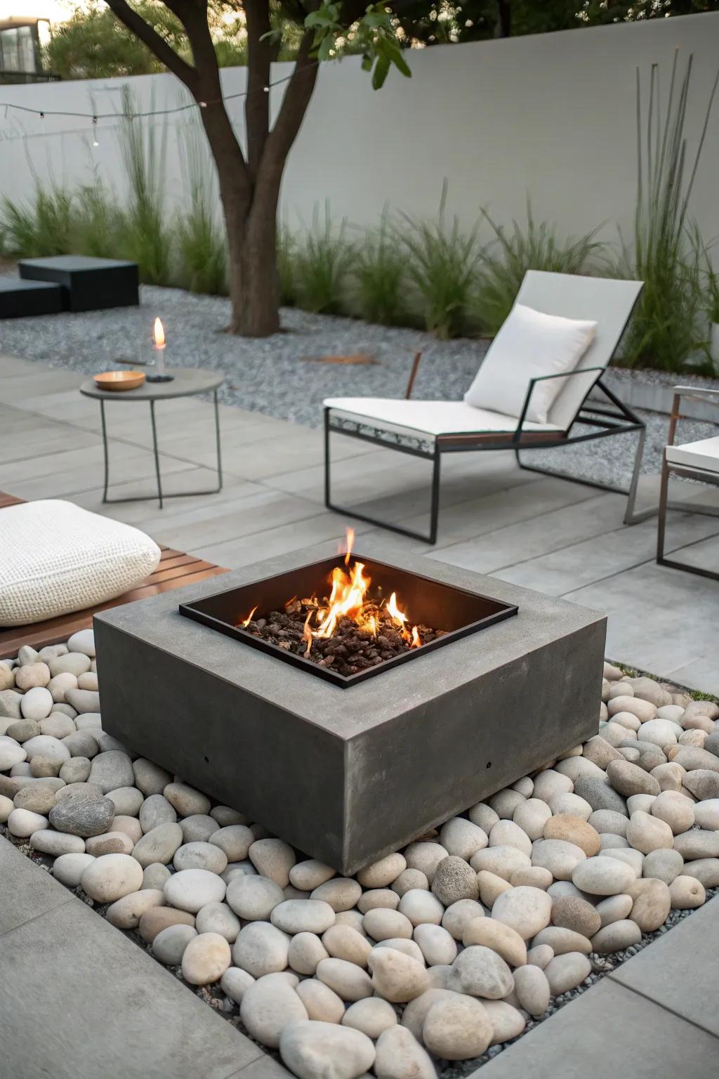 Minimalist metal fire pits offer a modern aesthetic.