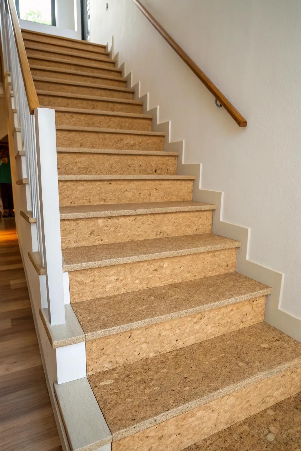 Sustainable cork steps provide a sustainable and cozy option.