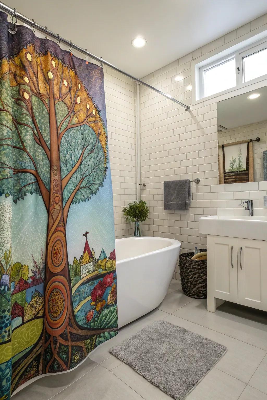 Tailored imprints morph your shower curtain into artwork.