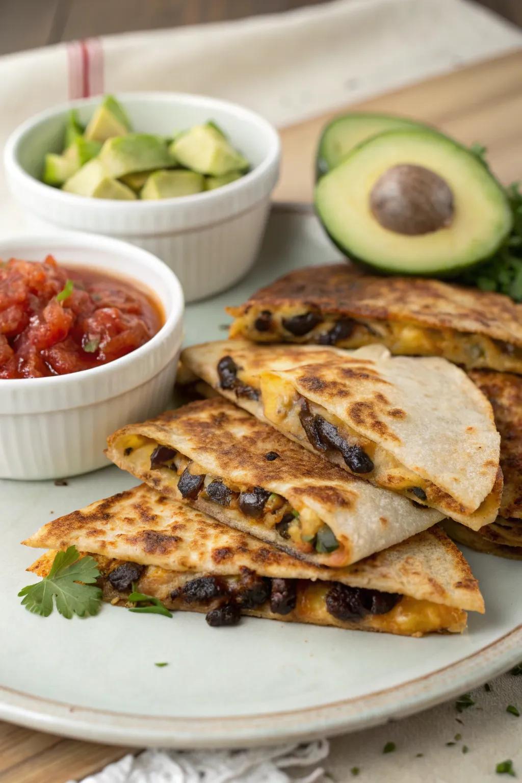 Dark bean fold-overs, cheesy and satisfying.