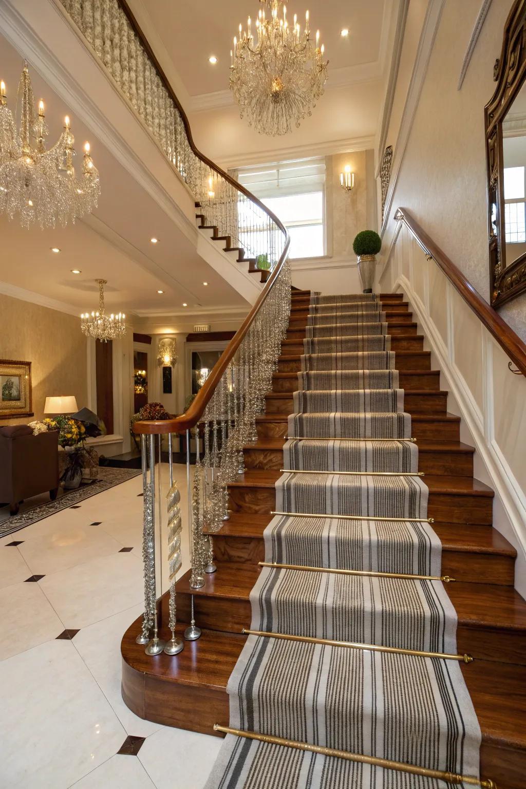 A hint of luxury is achieved with metallic stripes, creating a glamorous effect.