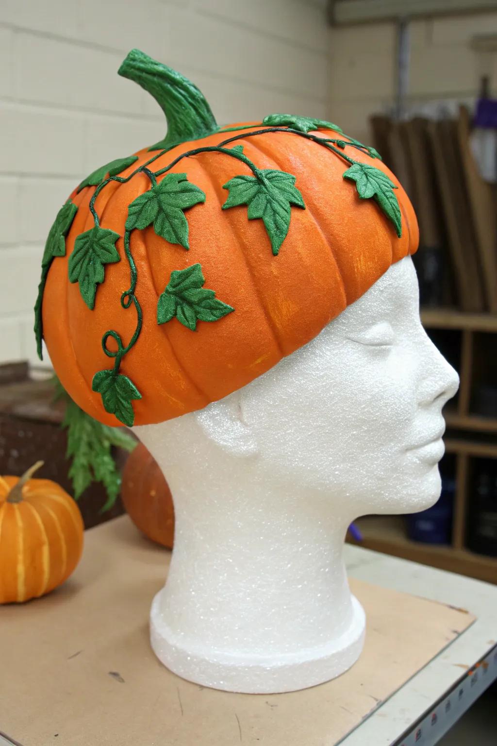 A pumpkin head that conveys autumnal allure to Halloween.