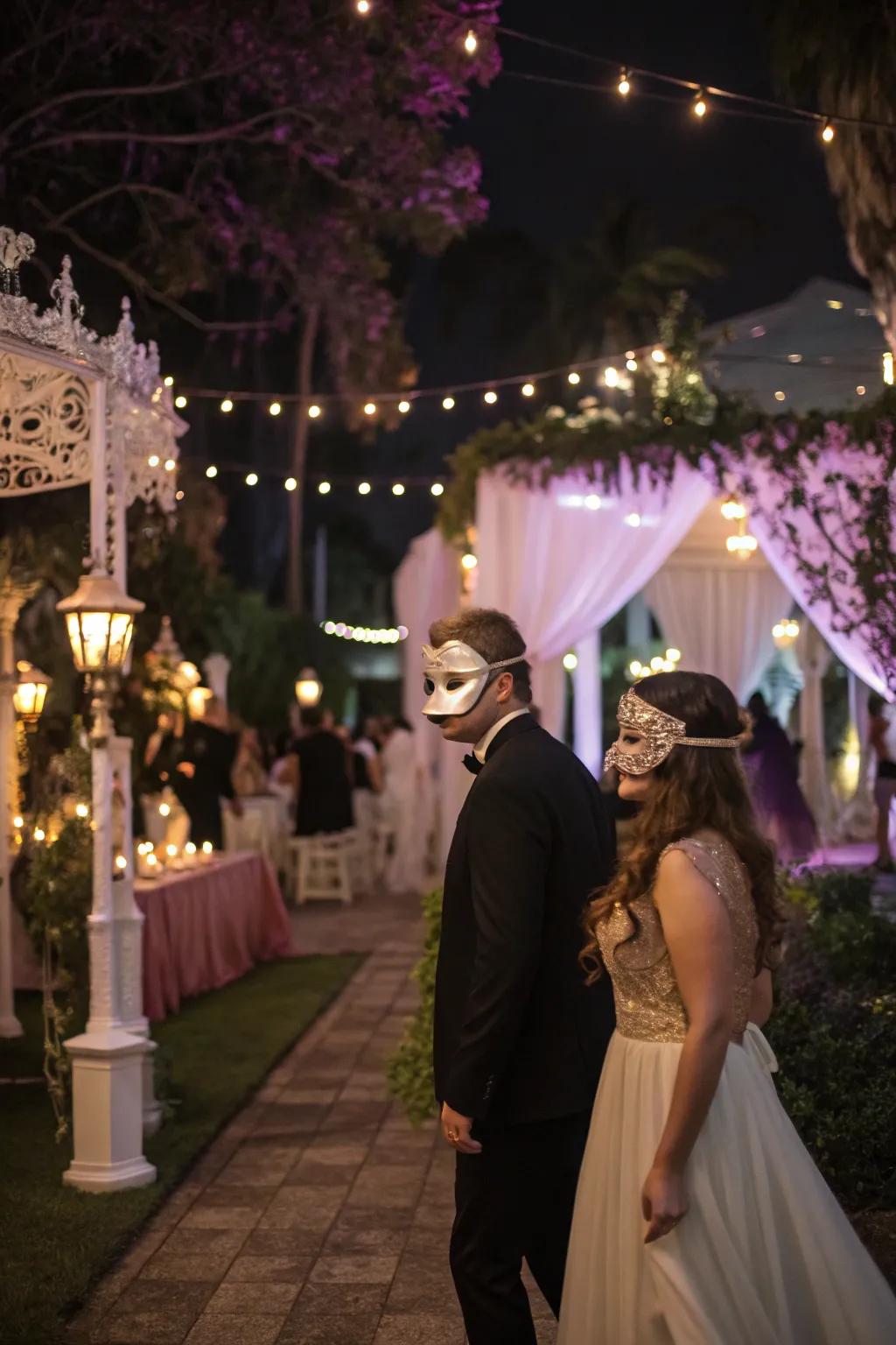 With a masked ball beneath the stars, intrigue your guests.