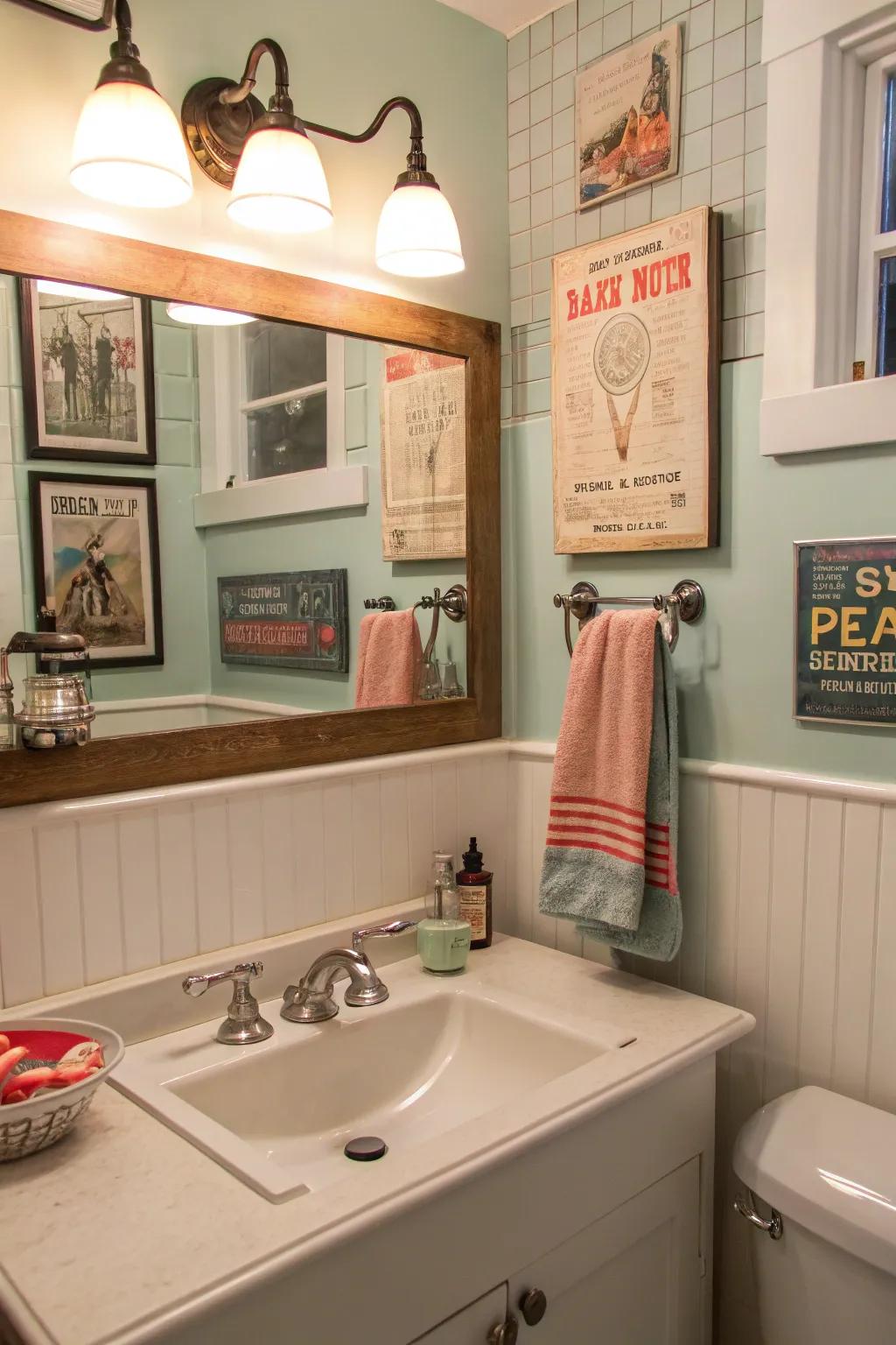 Vintage touches add character and depth to a modern bathroom.