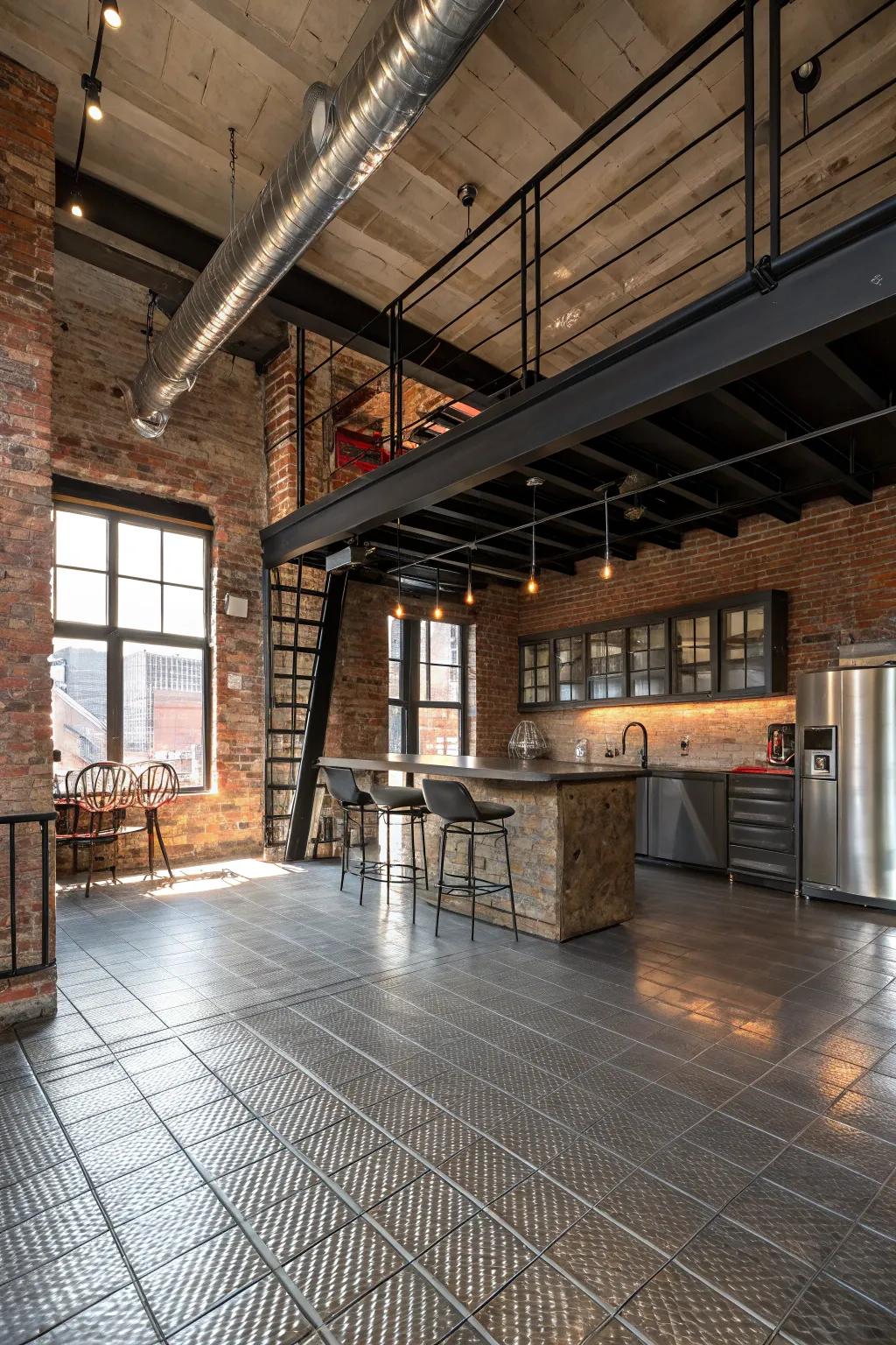 Metal panels inject an industrial chic touch into this urban loft.