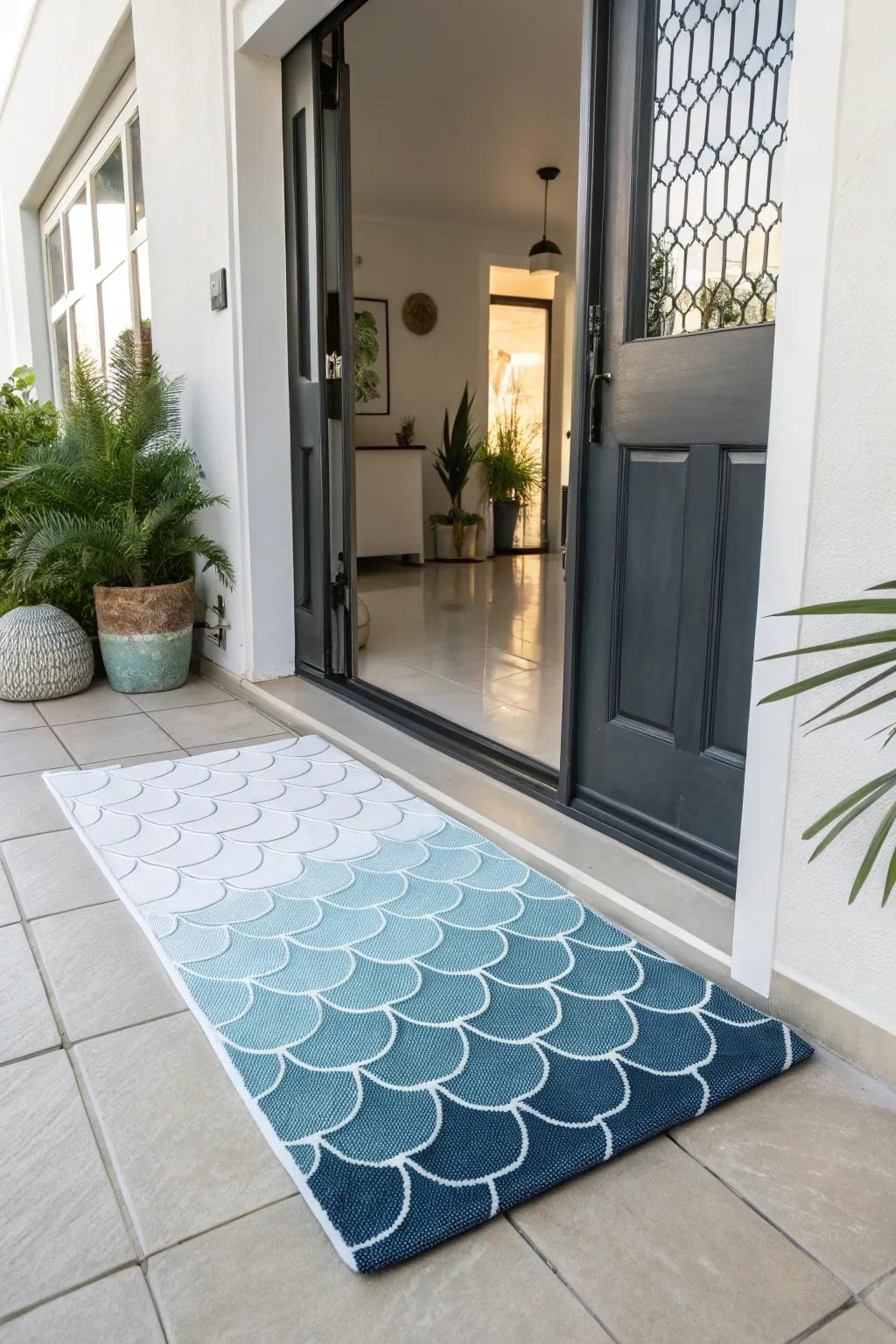 Achieve a soothing effect with gradient floor covering designs.