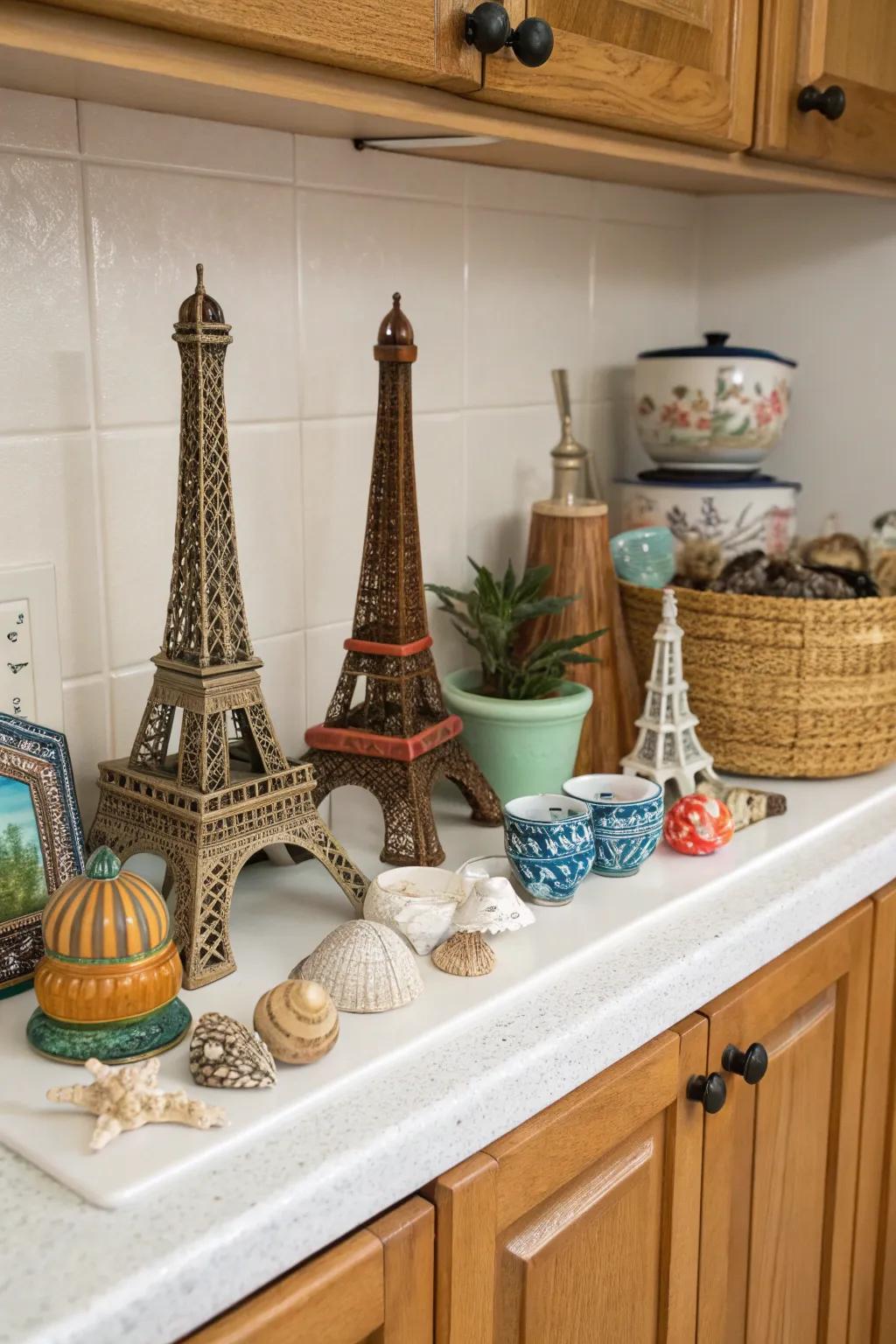 Tell your story with global treasures above your cabinets.