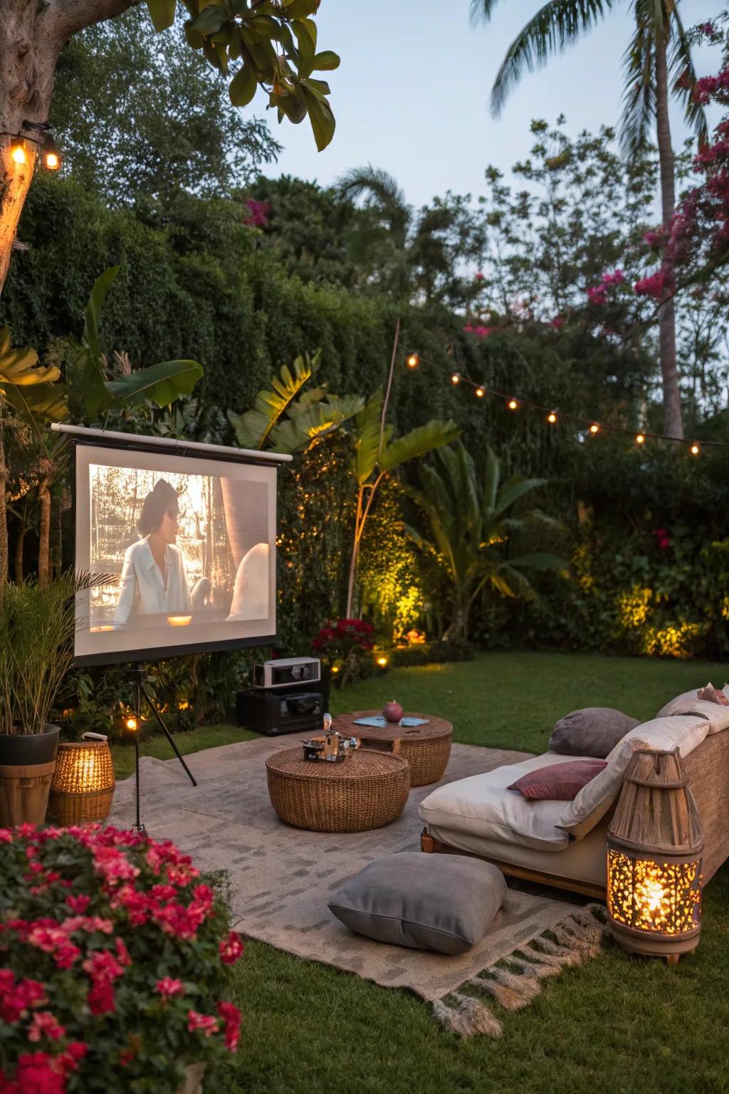 An outdoor cinema incorporates a soothing vibe.