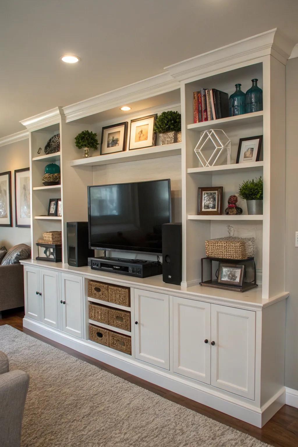 Integrated units provide a polished and unified aesthetic with abundant storage.