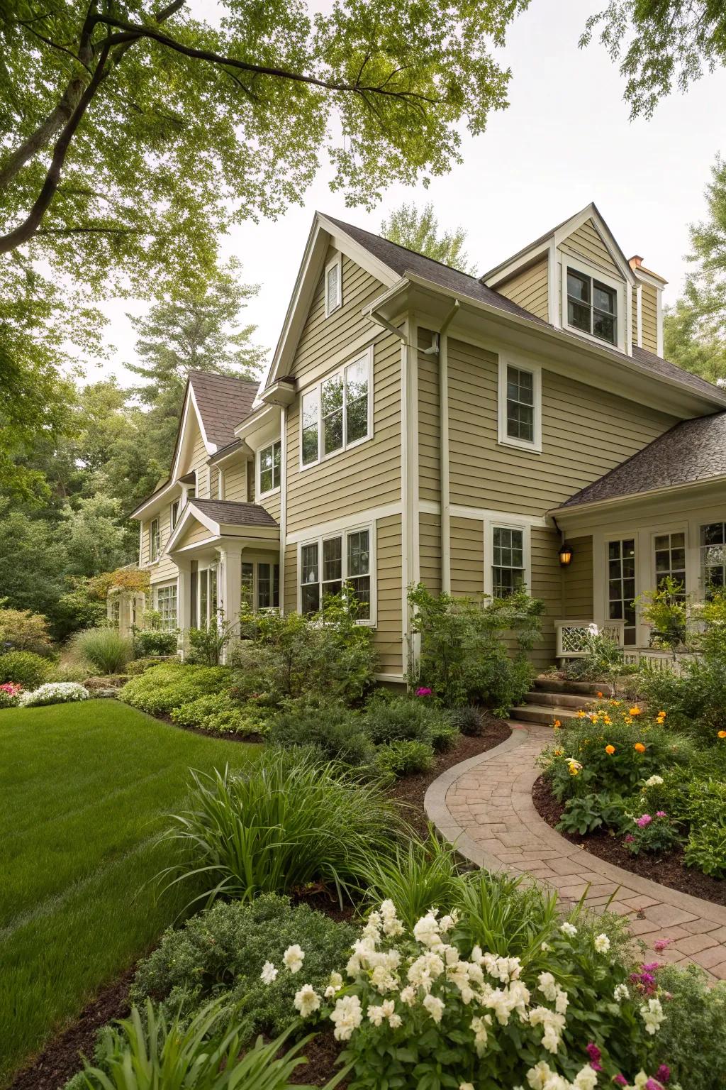The refined elegance of olive and cream siding.