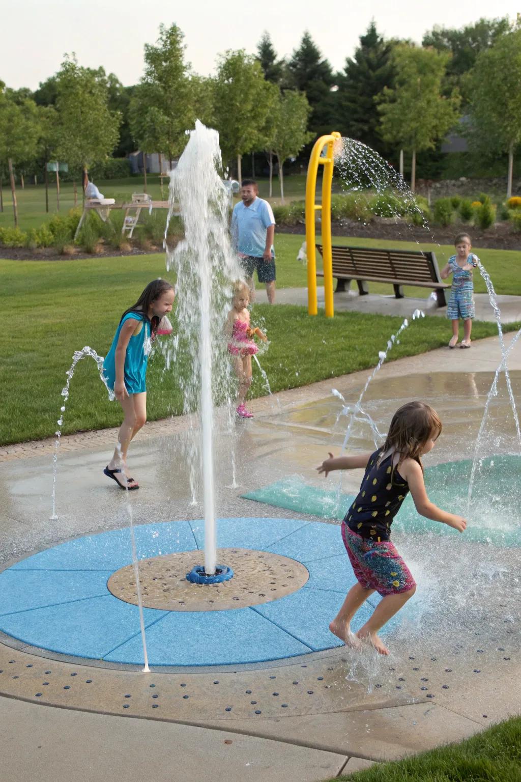 Interactive sprinkle zones bring fun and refreshment.