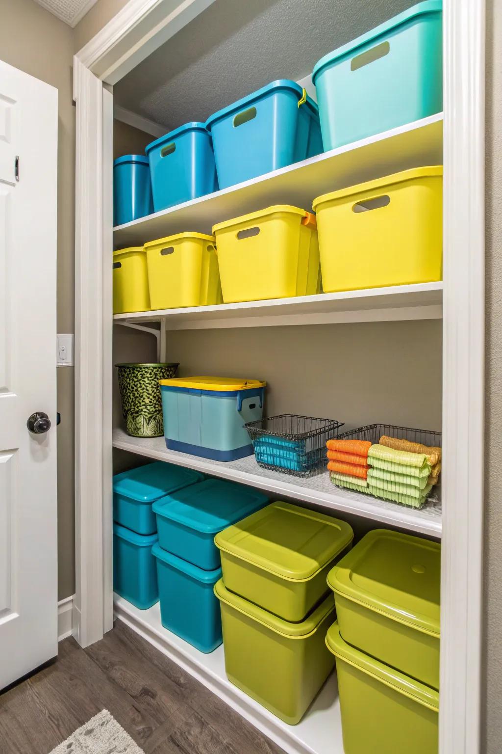 Stylish bins can change your closet into a space that is visually appealing.