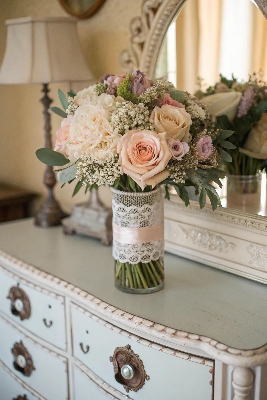 Classic pastel arrangement infusing ageless sentiment into a chamber.