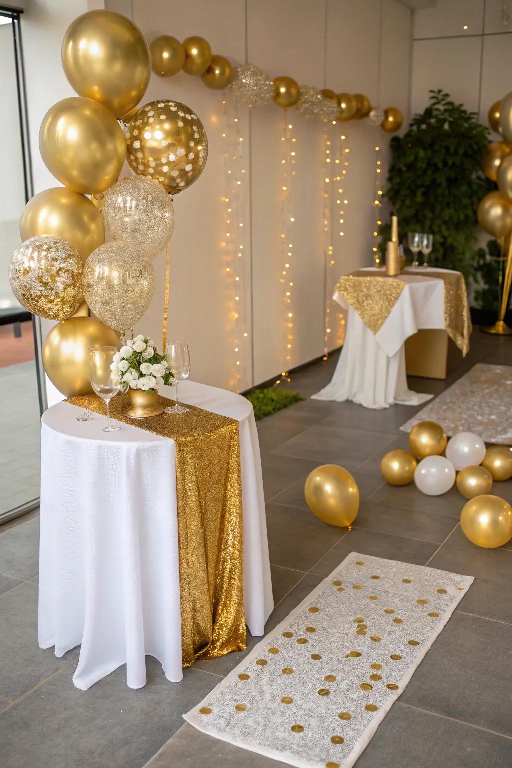 Golden accents bring a dash of luxury to your Vegas-themed celebration.