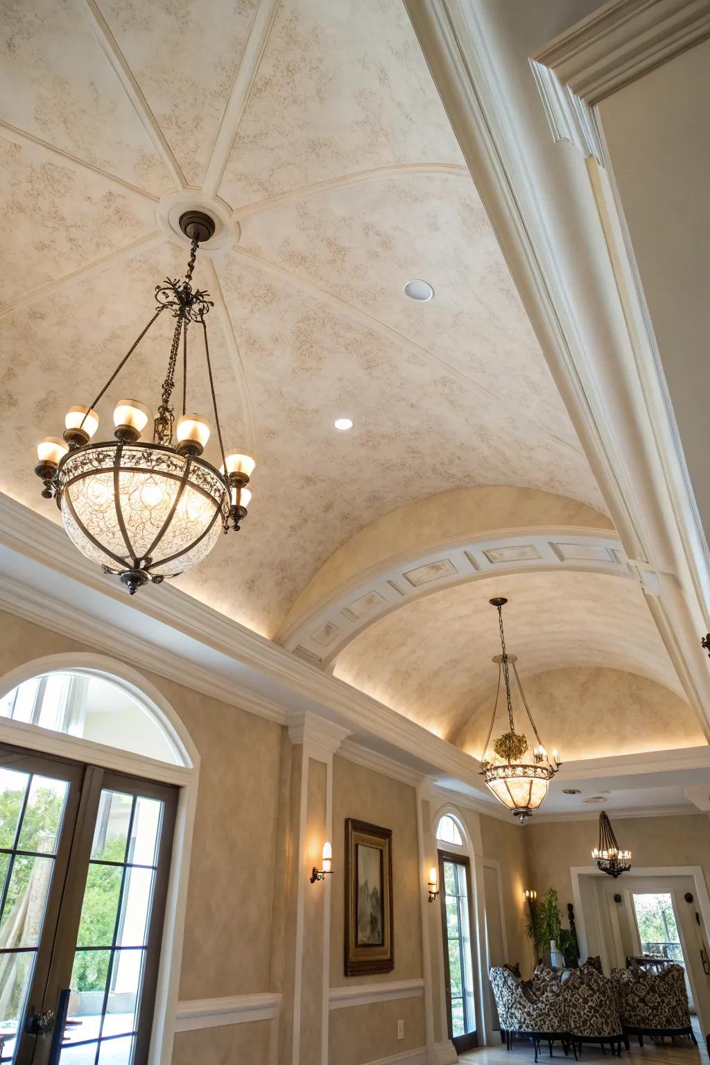 With a Venetian plaster ceiling, add a touch of luxury.