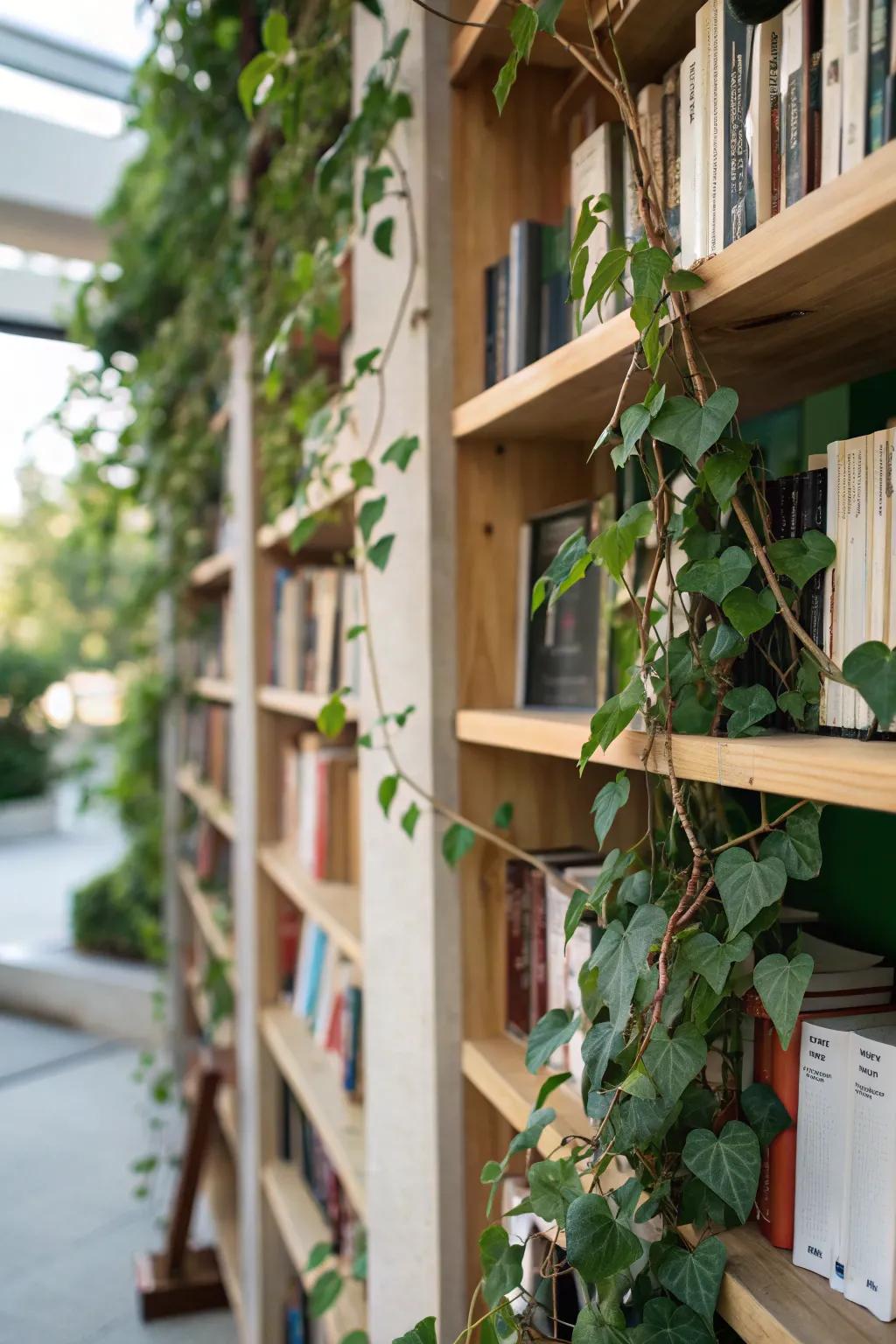Transform your bookcase into a lavish focal element via creepers.