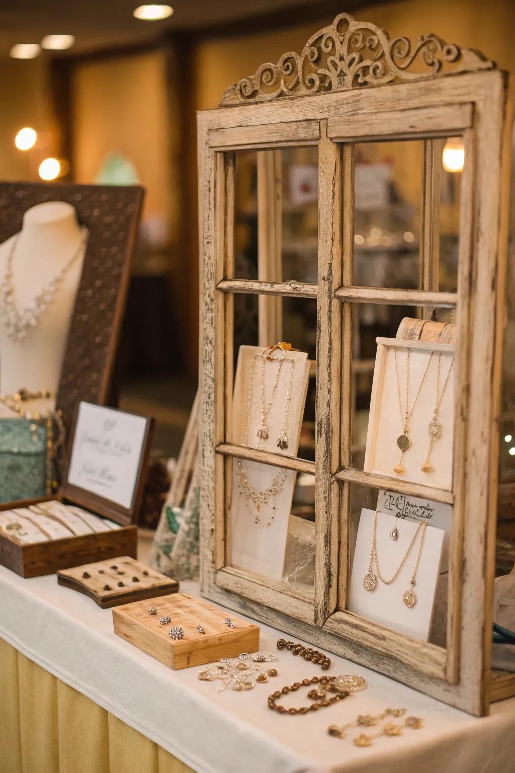 Aged windows function as distinctive display frames.