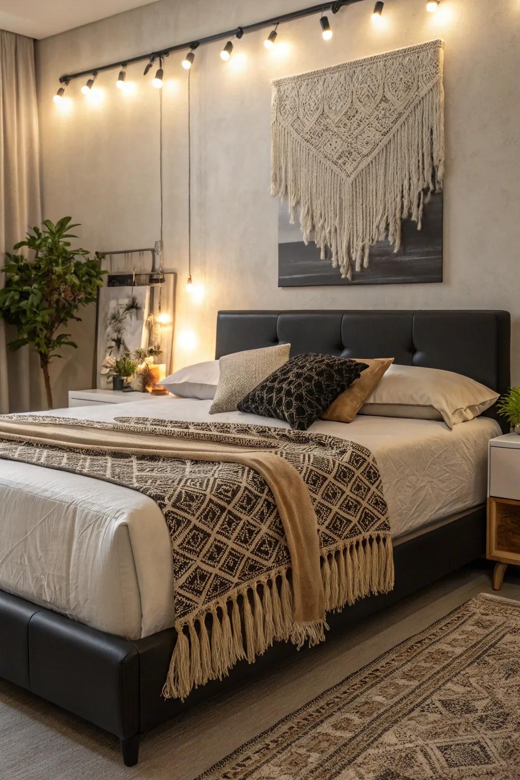 Woven hangings introduce color and depth, infusing artistic charm with every thread.