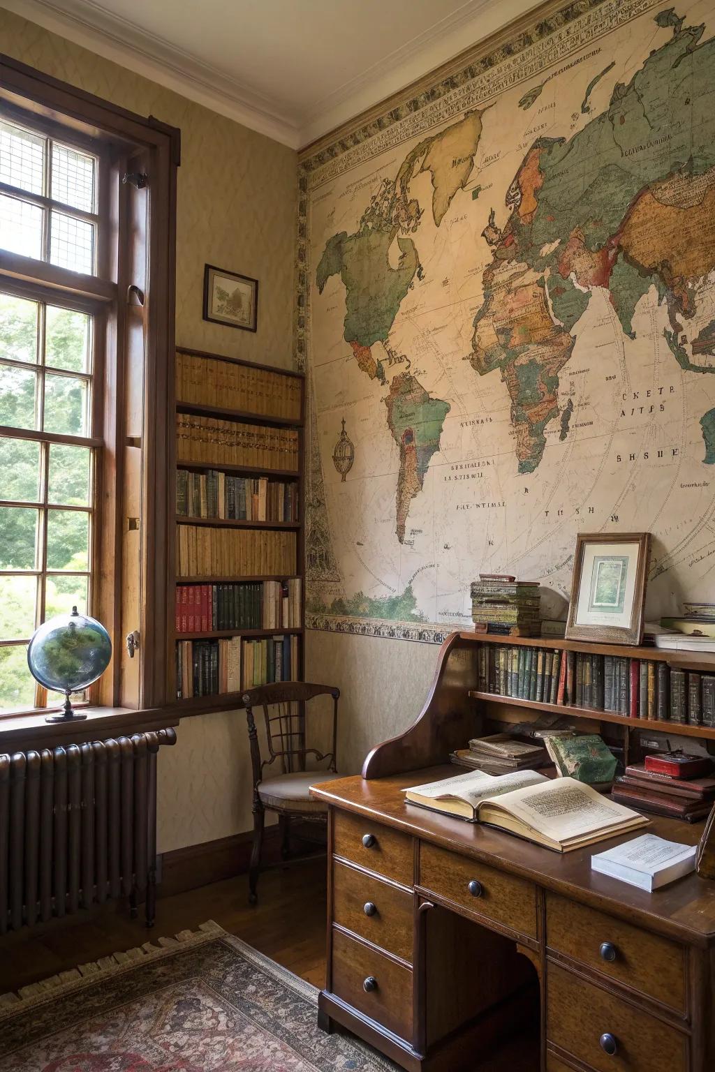 Vintage maps add beauty and a sense of adventure to walls.