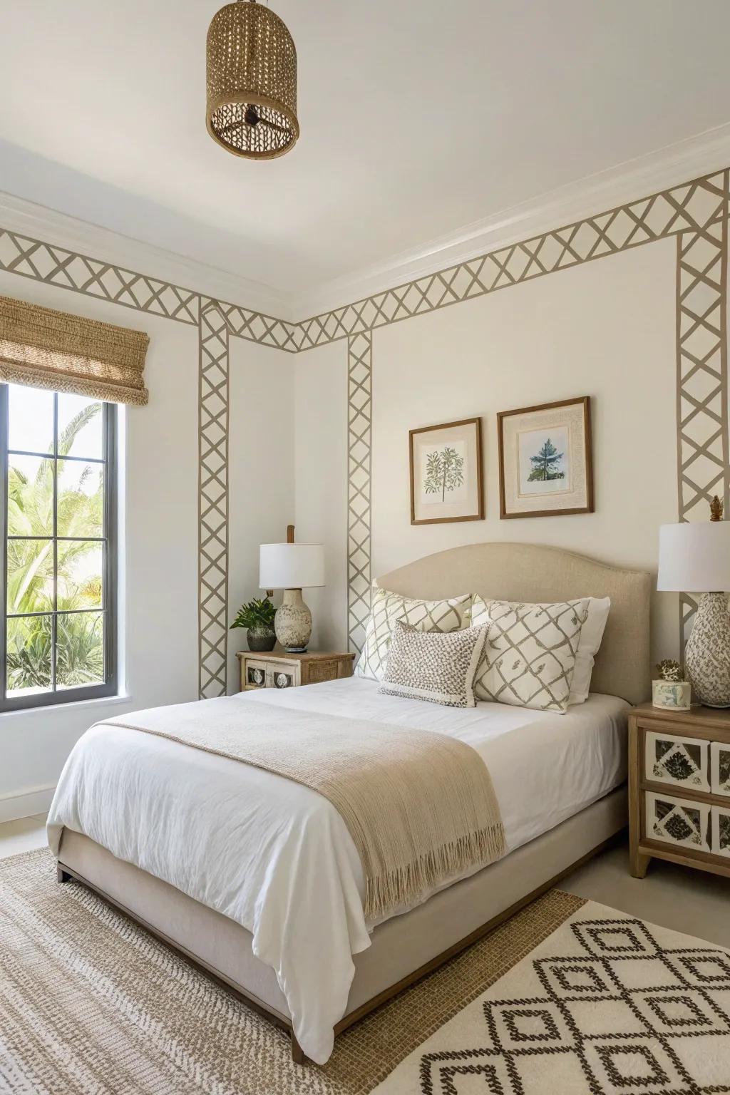 Geometric trim designs make this guest room stand out.