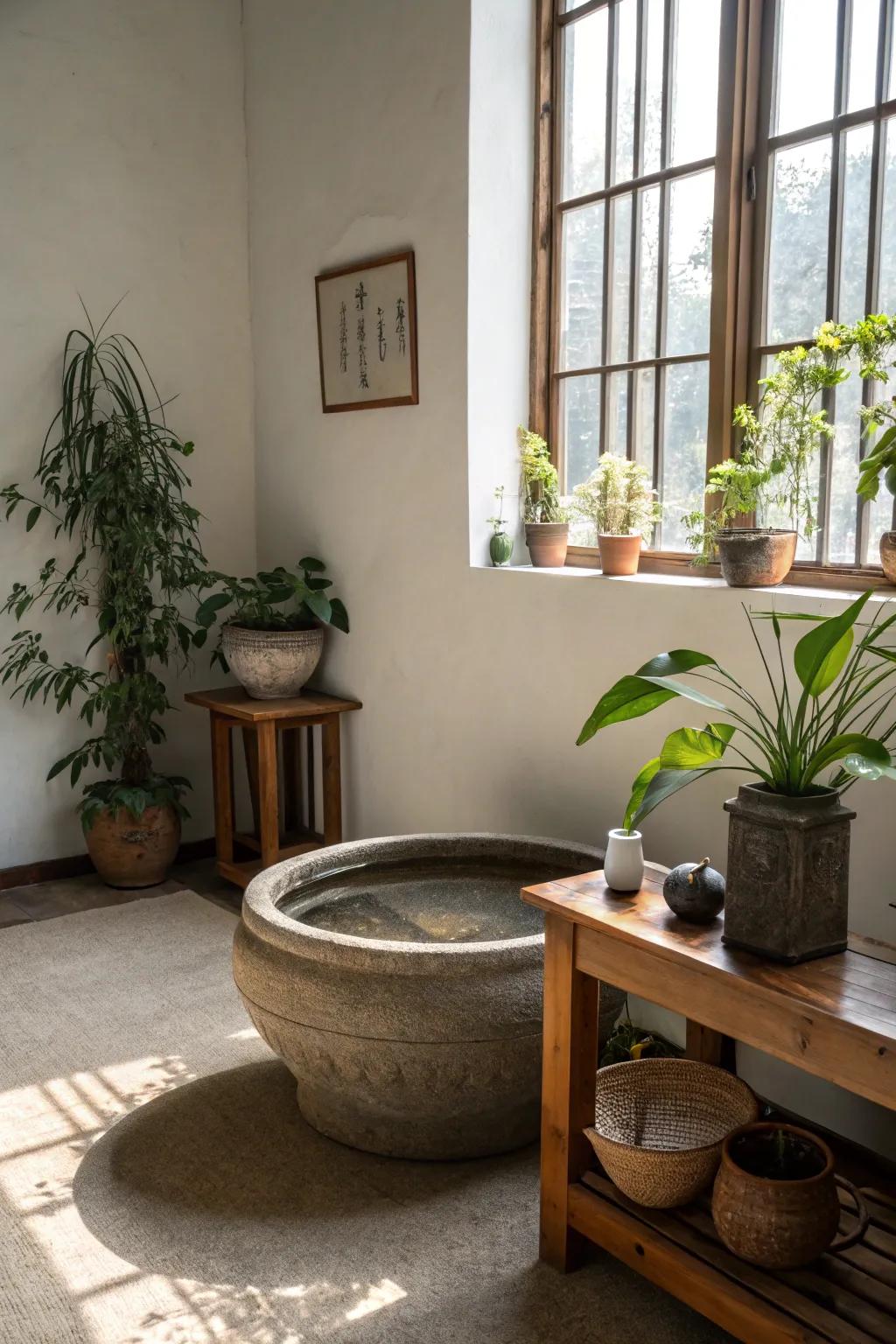 An understated water bowl introduces elegance and calm.