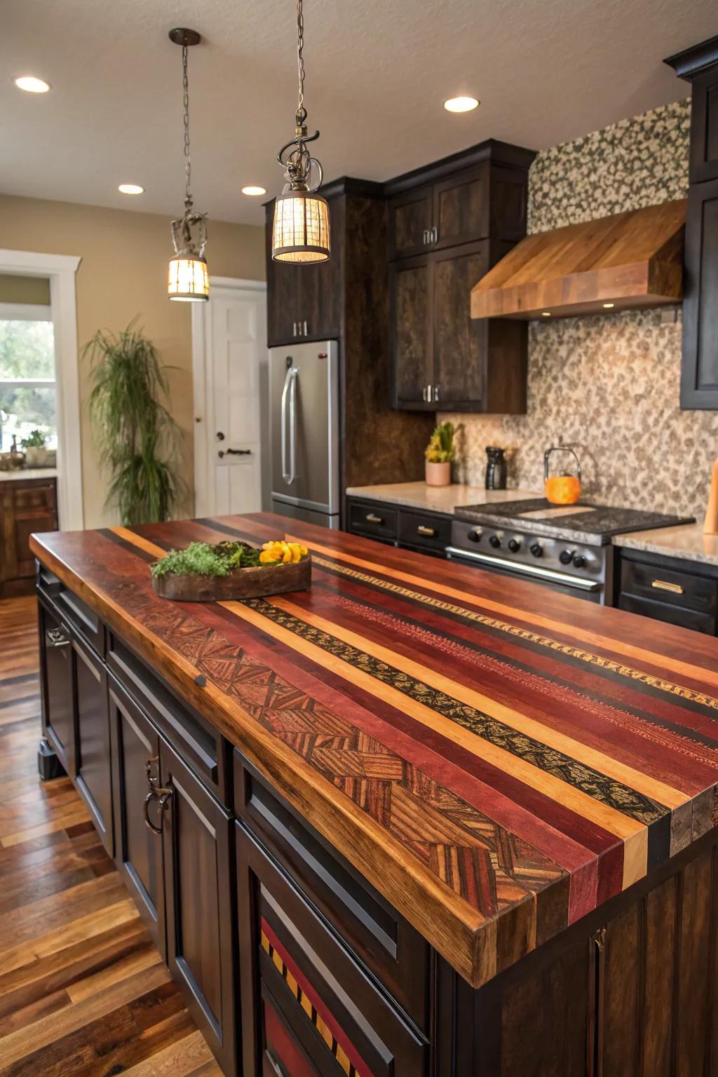 Amazing rare wood countertops introduce character and warmth to kitchen areas.