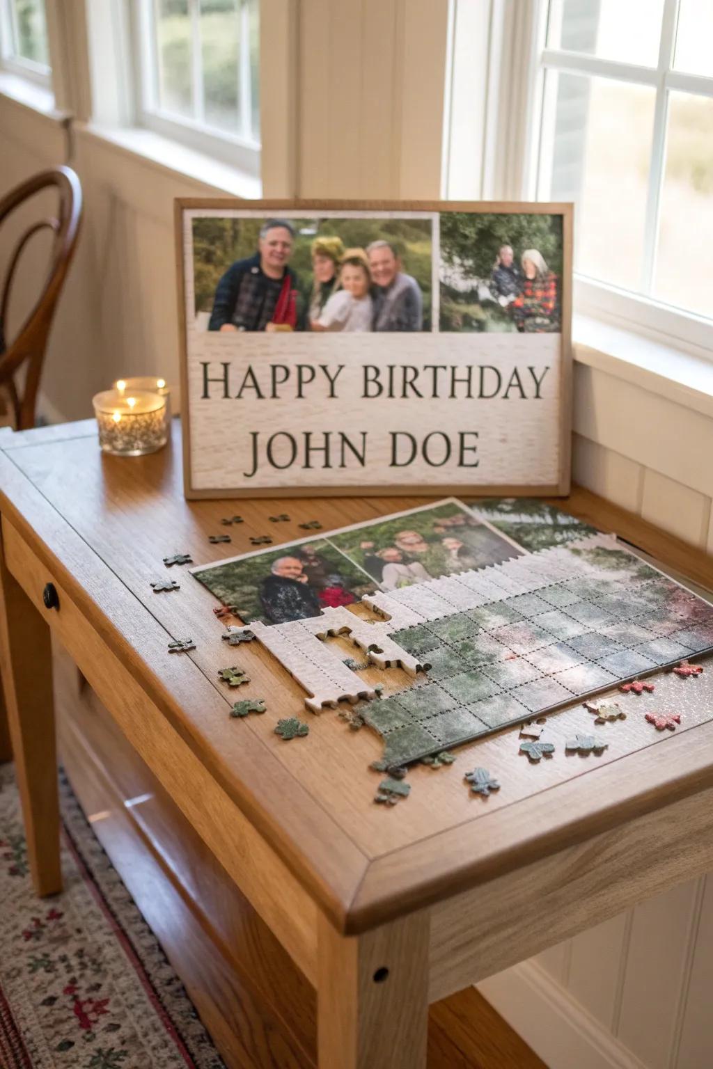 A customized jigsaw exhibiting a sentimental message.