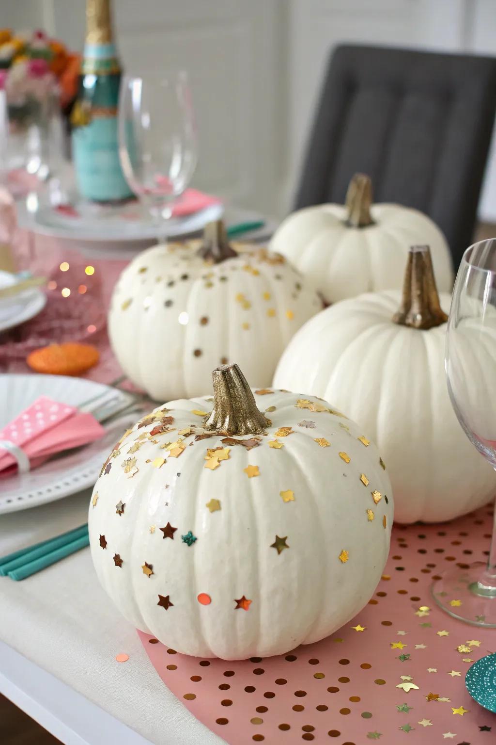 Metallic pieces for a festive pumpkin appearance.