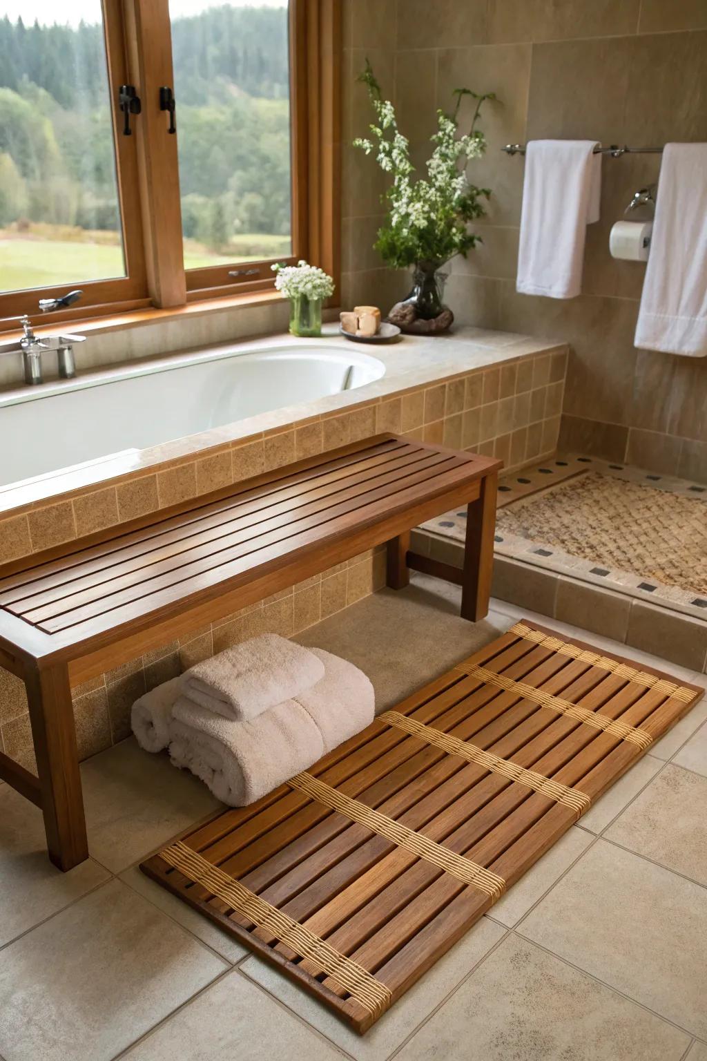 Spa-like relaxation with timber accents in the bathroom.